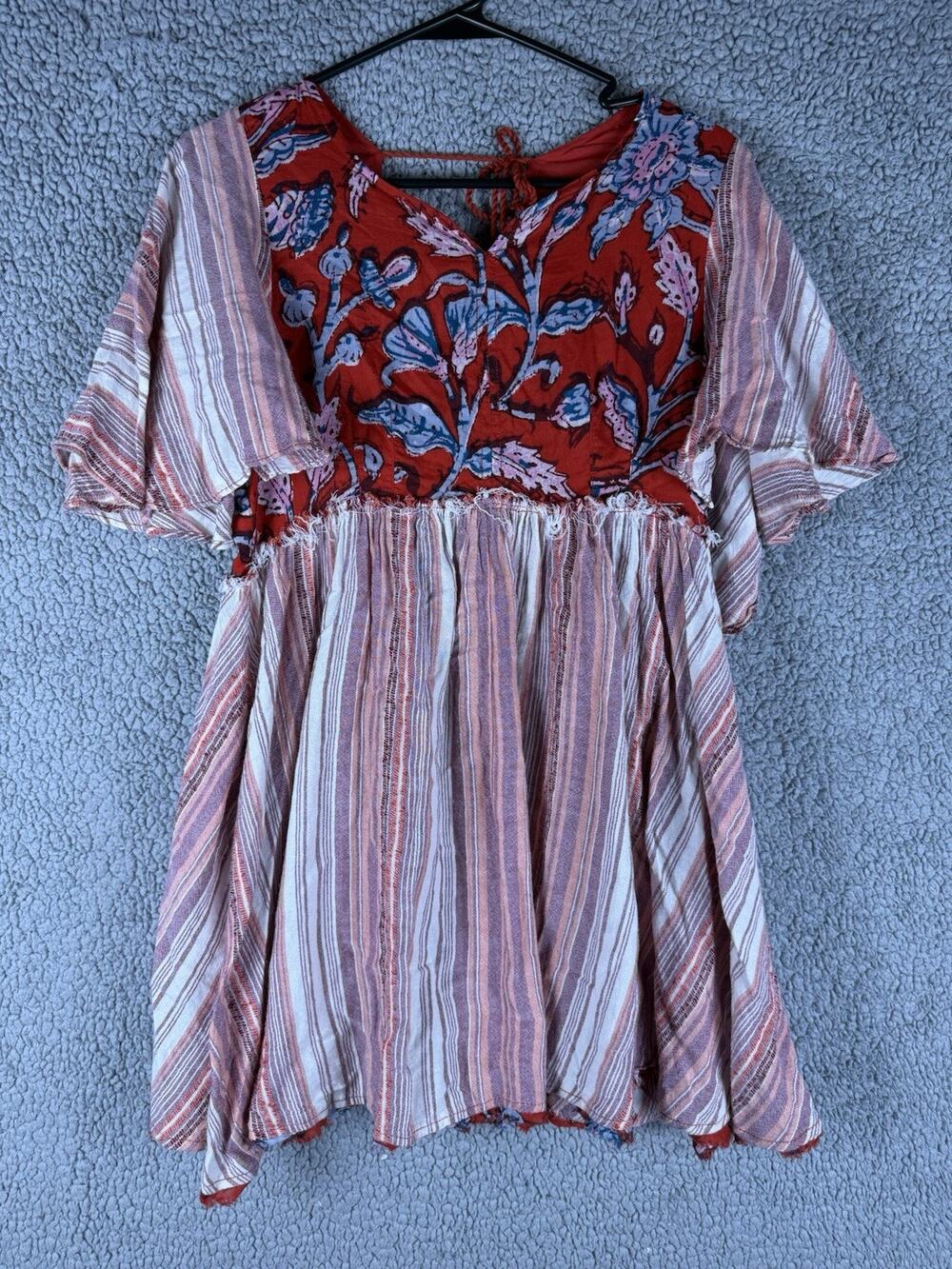 Free People Under The Sun Tunic Babydoll Dress S Red Rome Boho Western Festival